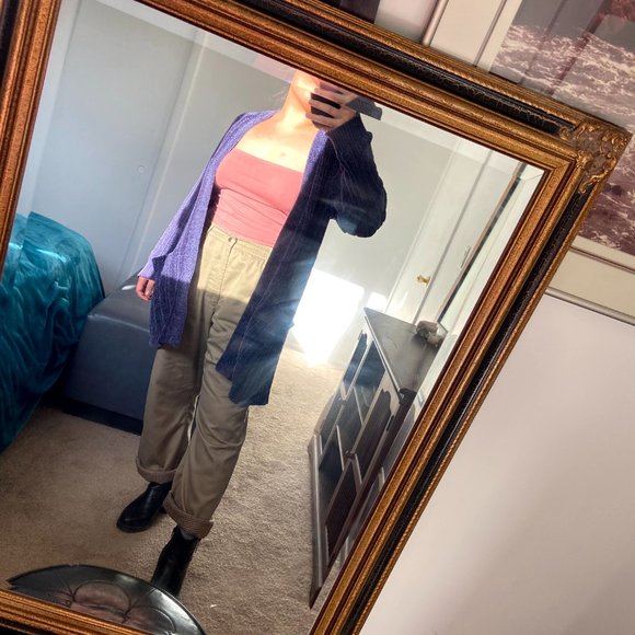 Purple Knit Velvet Cardigans - Picture 2 of 5